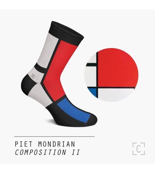 Chaussettes - Composition II en rouge, bleu et jaune - Mondrian Curator Socks jolies pour femme originales pour homme chausse...