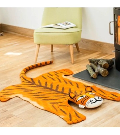 Raj la Tigre - Grande Tappeto animale in lana Sew Heart Felt tappeti in lana naturale fatti a mano Tappeto animali bambini