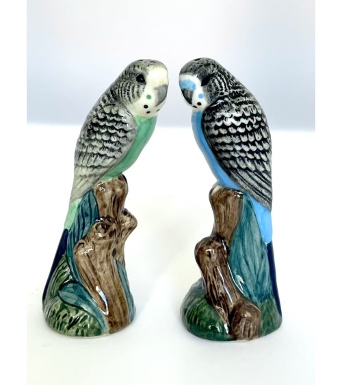 Parrocchetto Blu e verde - Porta sale e pepe Quail Ceramics design da tavola saliera e pepiera