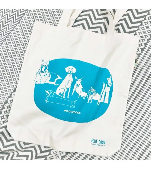 ILOVEDOGS - Blue - Tote Bag Ellie Good illustration trends original kitatori