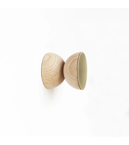 Geometric Wood and Brass Wall Coat hook / knob 5mm Paper
