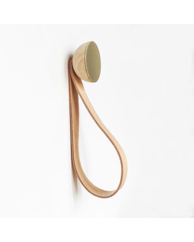 Patère Murale en bois et laiton avec sangle en cuir 5mm Paper Kitatori suisse