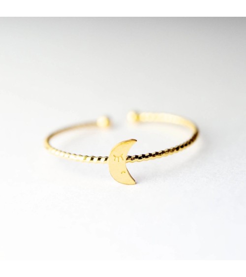 Bague Lune - Bague ajustable dorée à l'or fin Adorabili Paris fantaisie original femme suisse