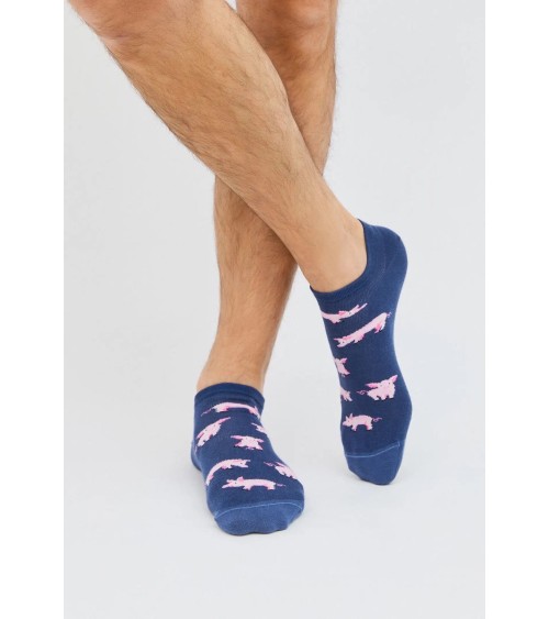 Calzini bassi - BePig - Maiale - Blu navy Besocks calze da uomo per donna divertenti simpatici particolari