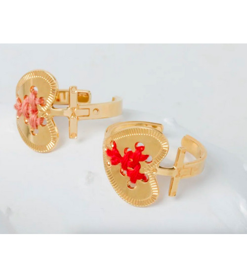 Coeur AMA Or et Rouge - Bague ajustable Camille Enrico Paris fantaisie original femme suisse