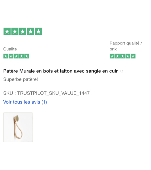 Patère Murale en bois et laiton avec sangle en cuir 5mm Paper Kitatori suisse