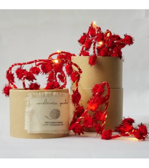 Red Tinsel pom pom - Fairy Light Garland Melanie Porter lighted illuminated decoration indoor bedroom