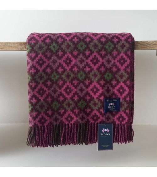 Dartmouth Burgundy / Pink - Wolldecke, Decke aus reiner Schurwolle Bronte by Moon Schafwolldecke warme Woll Decken Sofa wohnd...