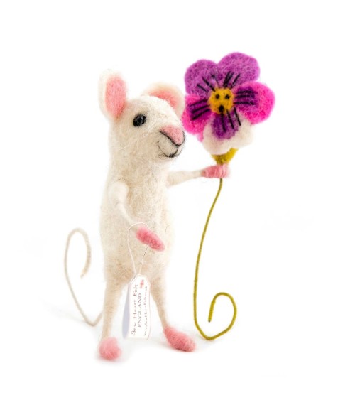 Little mouse with a flower - Decorative object Sew Heart Felt original kitatori switzerland