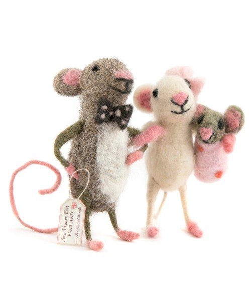 Mamma e papà Topo con la loro bambina - Oggetti decorativi Sew Heart Felt particolari kitatori svizzera