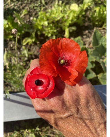 Coquelicot - Bague en plastique recyclé Jianhui London fantaisie original femme suisse