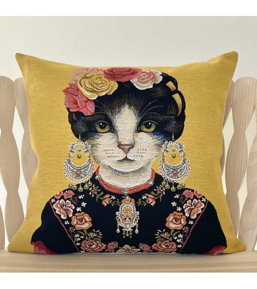 Portrait de chat - Frida Kahlo - Housse de coussin Yapatkwa coussins décoratifs pour canapé salon deco original suisse