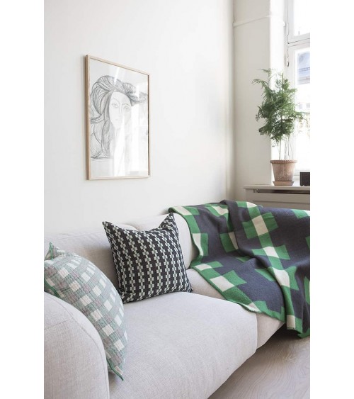 MARTA Vert - Couverture en laine Brita Sweden un plaid cocooning couverture chaude douce plaide lit