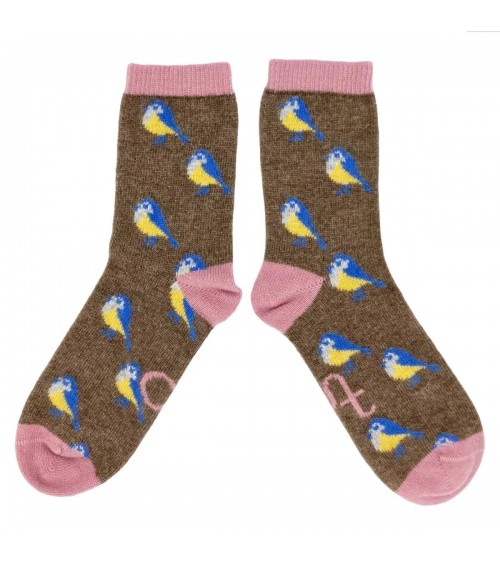 Blue Tits - Wool socks for women Catherine Tough funny crazy cute cool best pop socks for women men