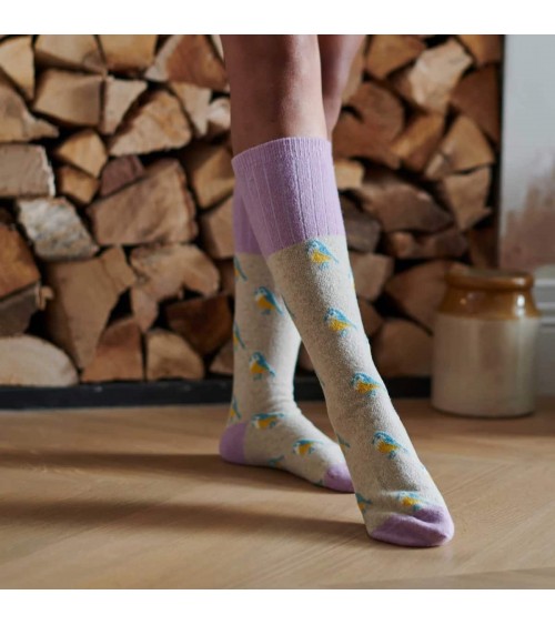 Blue Tits - Wool knee socks for women Catherine Tough funny crazy cute cool best pop socks for women men