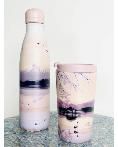 Sunset Lake - Mug Isotherme IZY Bottles gourde sport metal d eau aluminium thé design