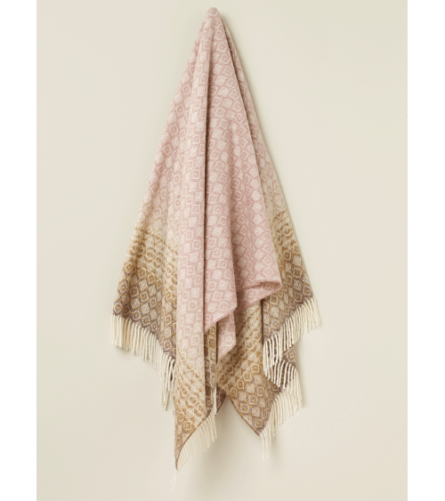 Plaid OMBRE DIAMOND Rose / camel - Couverture en laine Bronte by Moon un plaid cocooning couverture chaude douce plaide lit