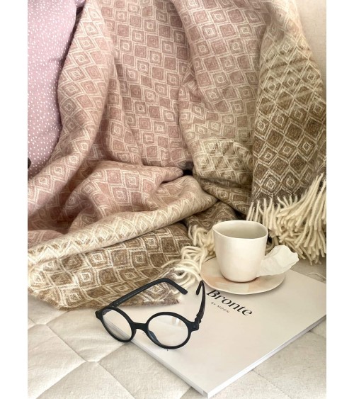 Wolldecke OMBRE DIAMOND Rosa / Kamel - Decke, Kuscheldecke Bronte by Moon Schafwolldecke warme Woll Decken Sofa wohndecke kaufen