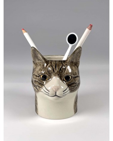Millie - Animal Pencil pot & Flower pot - Cat Quail Ceramics pretty pen pot holder cutlery toothbrush makeup brush