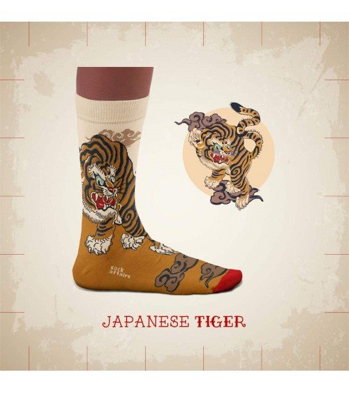 Tatouage traditionnel du tigre - Chaussettes originales Sock Affairs jolies pour femme originales pour homme chausset rigolot...