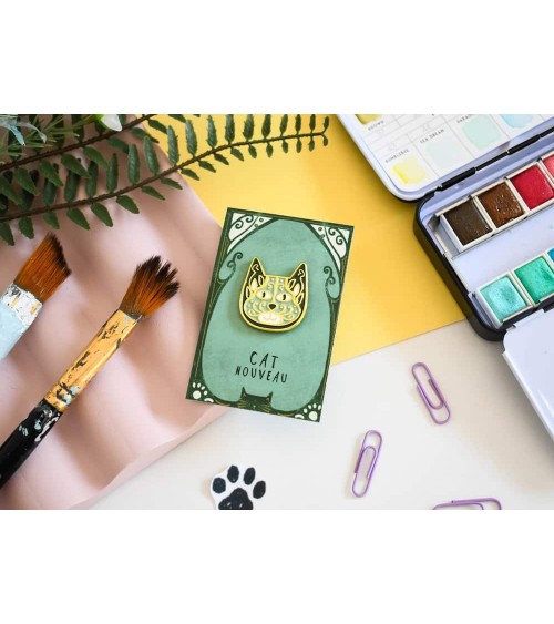 Pin Anstecker, Anstecknadel Katze - Cat Nouveau Art Meowment Niaski Anstecknadel Ansteckpins pins anstecknadeln kaufen