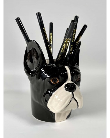 Bouledogue Français - Porte crayon & stylo, Petit pot de fleur Quail Ceramics bureau original design pour plantes intérieur à...