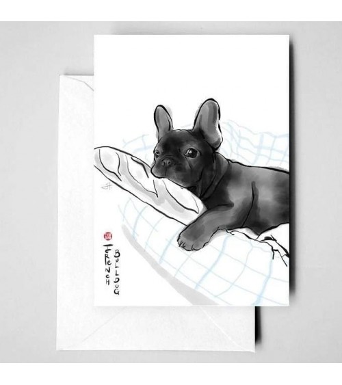 Biglietto d'auguri - Cucciolo Bulldog Francese Rice&Ink spiritoso auguri buon compleanno matrimonio di nascita bimbo di natale