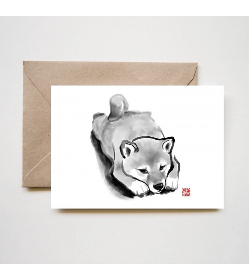 Biglietto d'auguri - Cucciolo di Shiba Rice&Ink spiritoso auguri buon compleanno matrimonio di nascita bimbo di natale