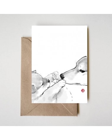 Greeting Card - Mother and Puppy Shiba Inu Rice&Ink happy birthday wishes for a good friend congratulations cards