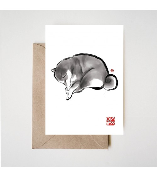 Grußkarte - Eingerollter Shiba Inu Rice&Ink glückwunschkarte zur hochzeit geburt zum geburtstag kaufen