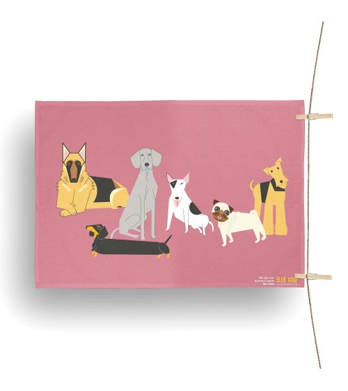 Amis des chiens - Rose - Serviette, torchon de cuisine Ellie Good illustration torchon vaisselle qualité serviette haut de ga...