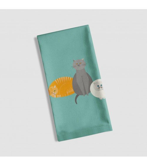 Caractères de chats - Bleu - Serviette, torchon de cuisine Ellie Good illustration torchon vaisselle qualité serviette haut d...