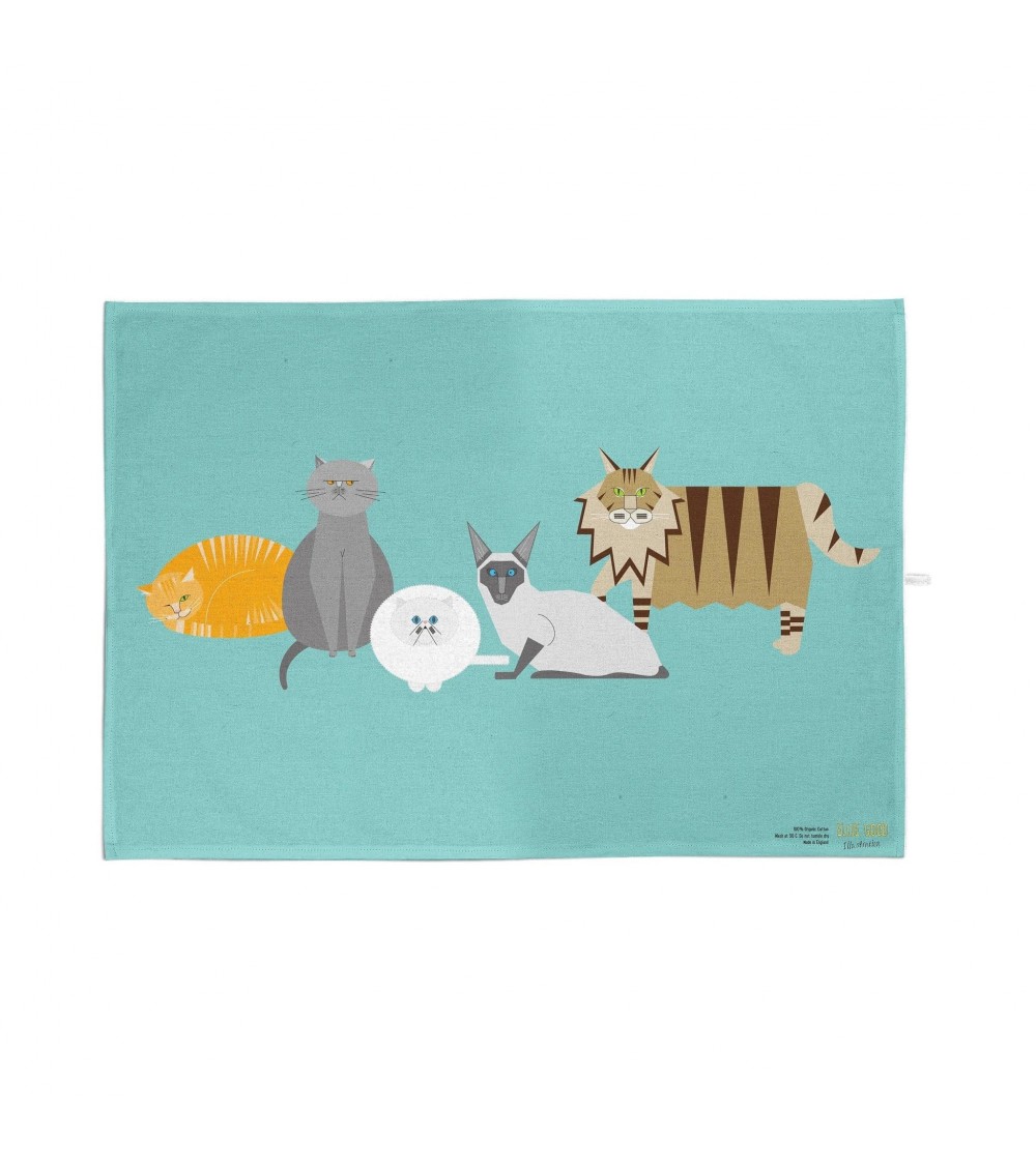 Caractères de chats - Bleu - Serviette, torchon de cuisine Ellie Good illustration torchon vaisselle qualité serviette haut d...