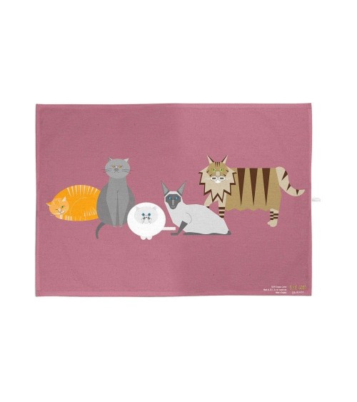 Cat Characters - Pink - Tea Towel Ellie Good illustration best kitchen hand towels fall funny cute