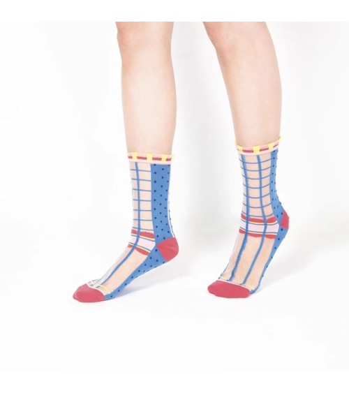 Chaussettes transparentes - Polka Dot - Bleu Paperself jolies pour femme originales pour homme chausset rigolotes drole Suisse