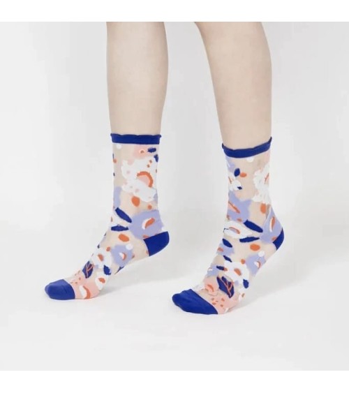 Transparente Socken - Blumengarten - Blau Paperself socke kuschelsocken für damen lustig herren farbige coole socken
