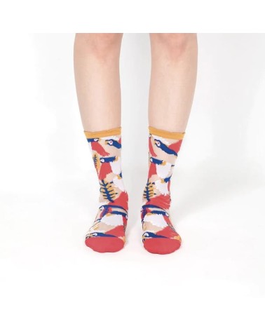 Chaussettes transparentes - Perroquet - Jaune Paperself jolies pour femme originales pour homme chausset rigolotes drole Suisse